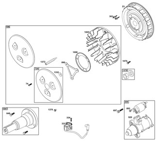 Flywheel, Ignition, And Starter Group Diagram and Parts List for 61G377-0105-J1  Briggs and Stratton Engine